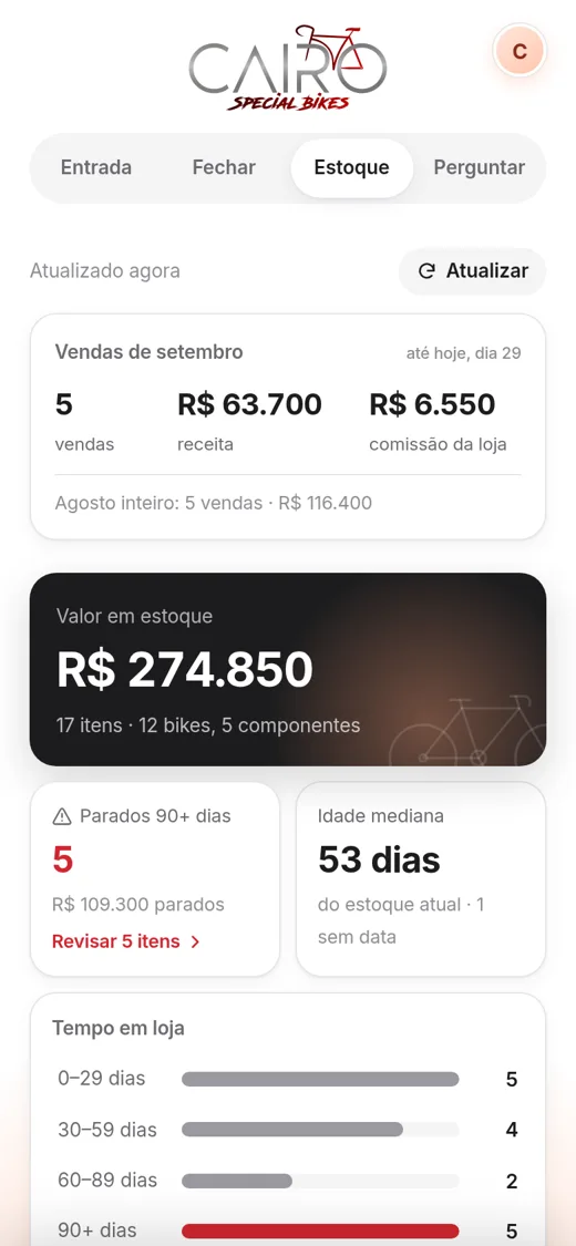 Aba de estoque (dados fictícios)